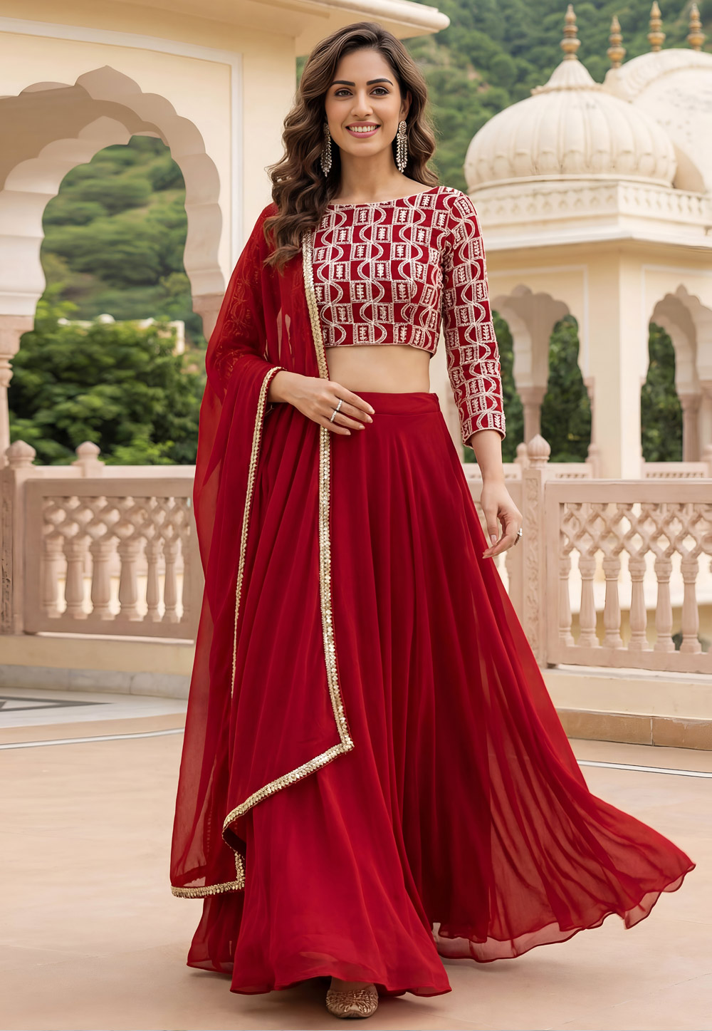 Red Georgette Lehenga Choli 322750