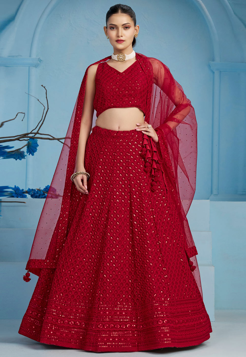 Red Georgette Lehenga Choli 310642