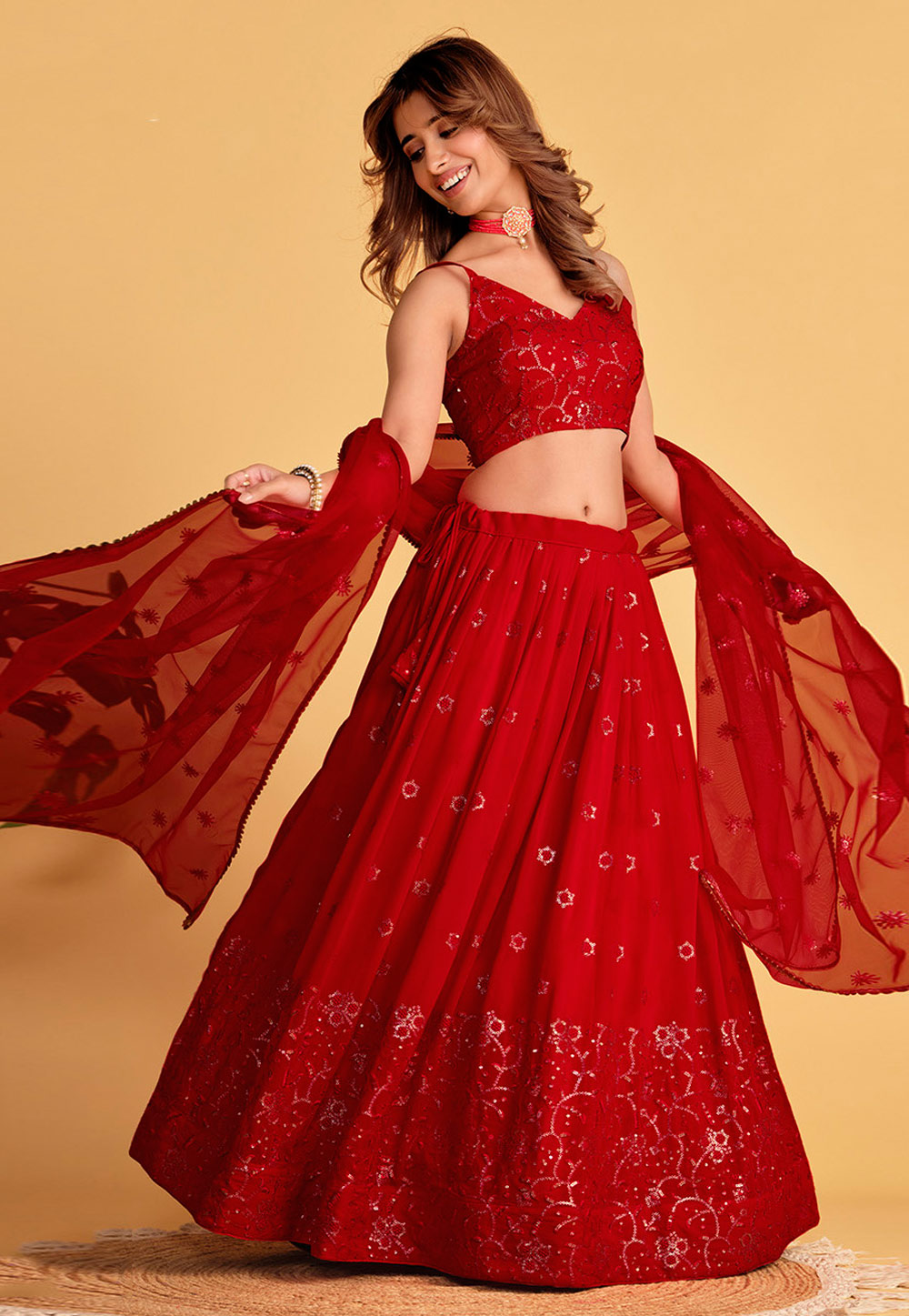 Red Georgette Lehenga Choli 282056