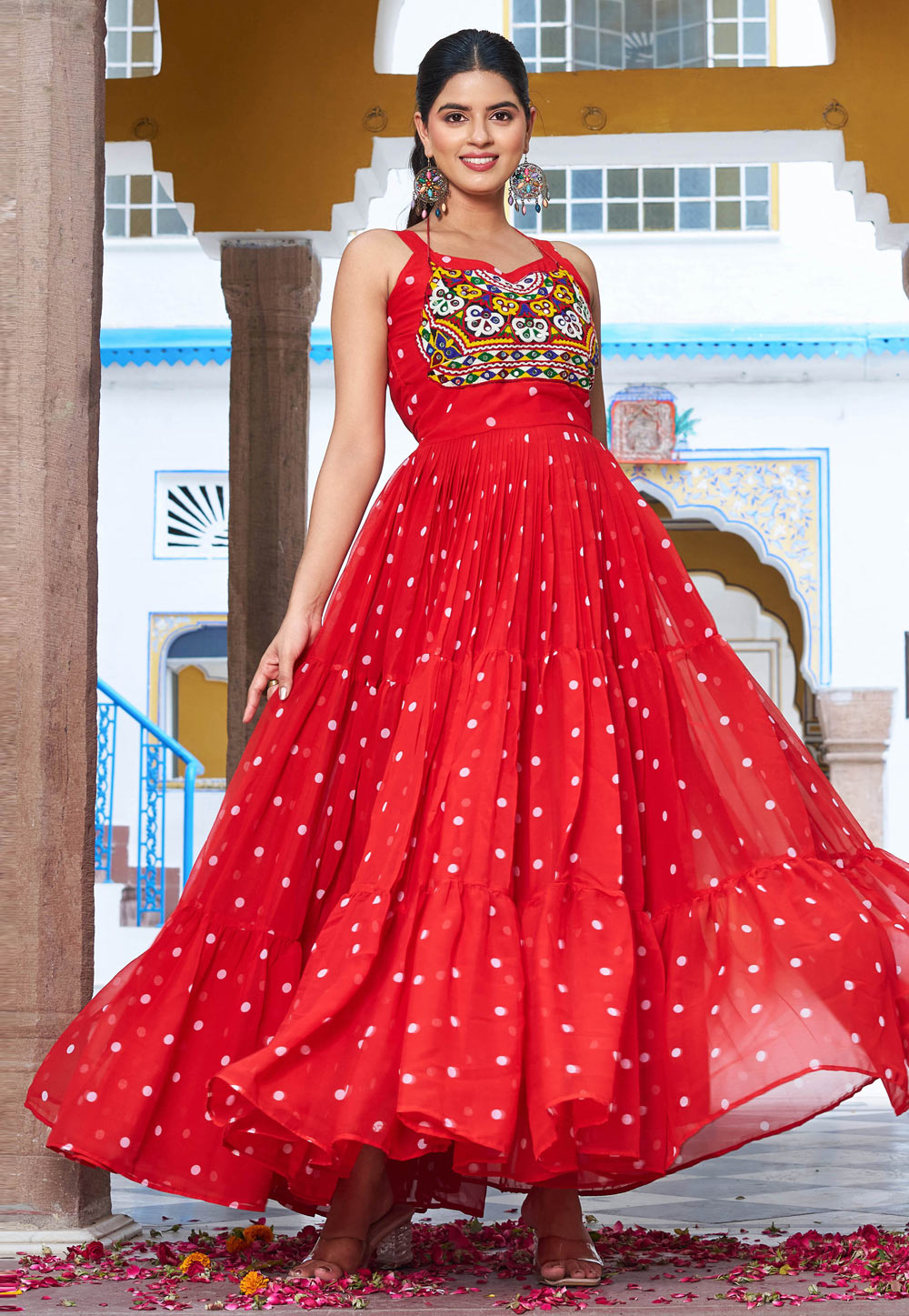 Red Georgette Navratri Wear Gown 313147