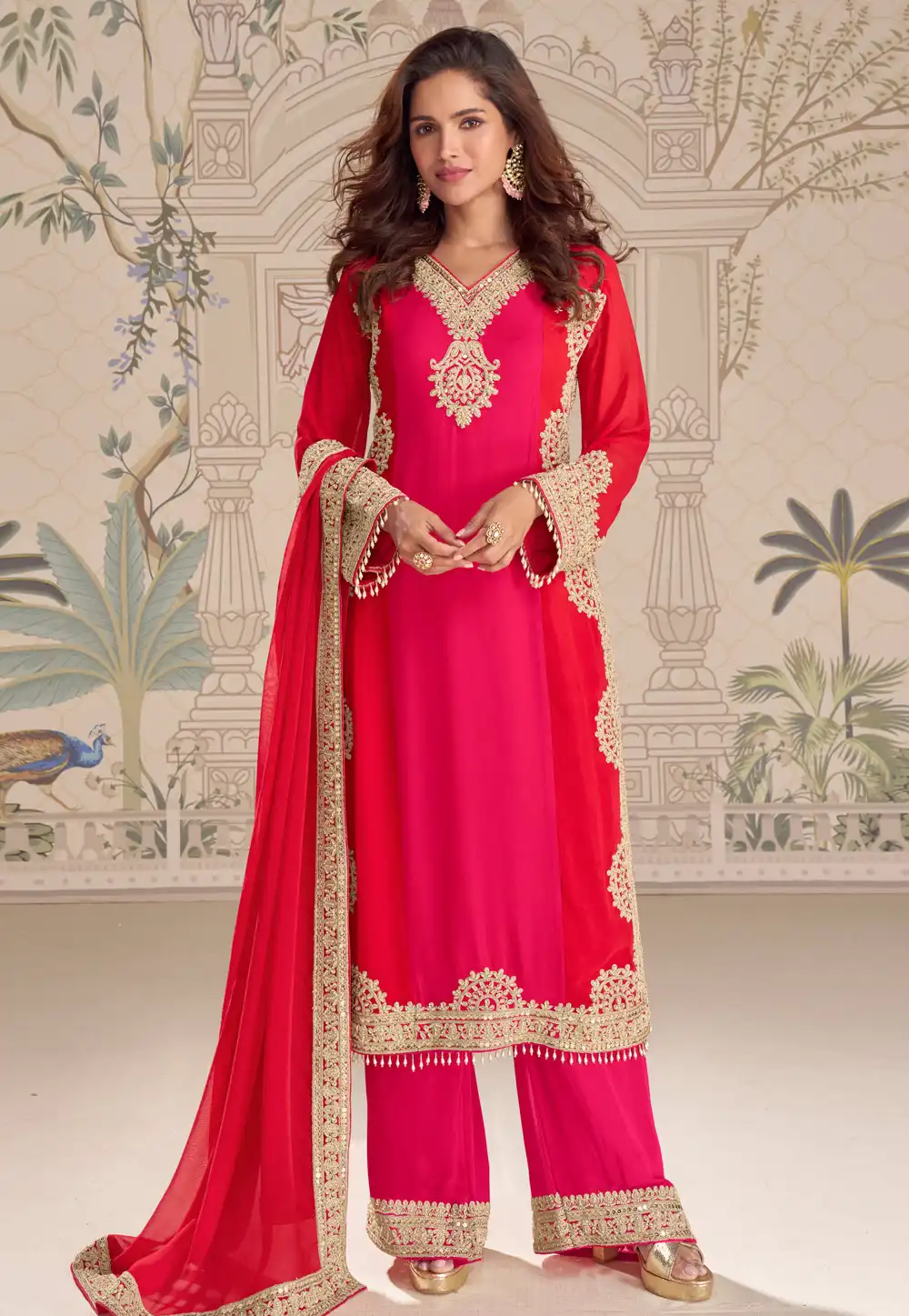 Red Georgette Palazzo Suit 326262