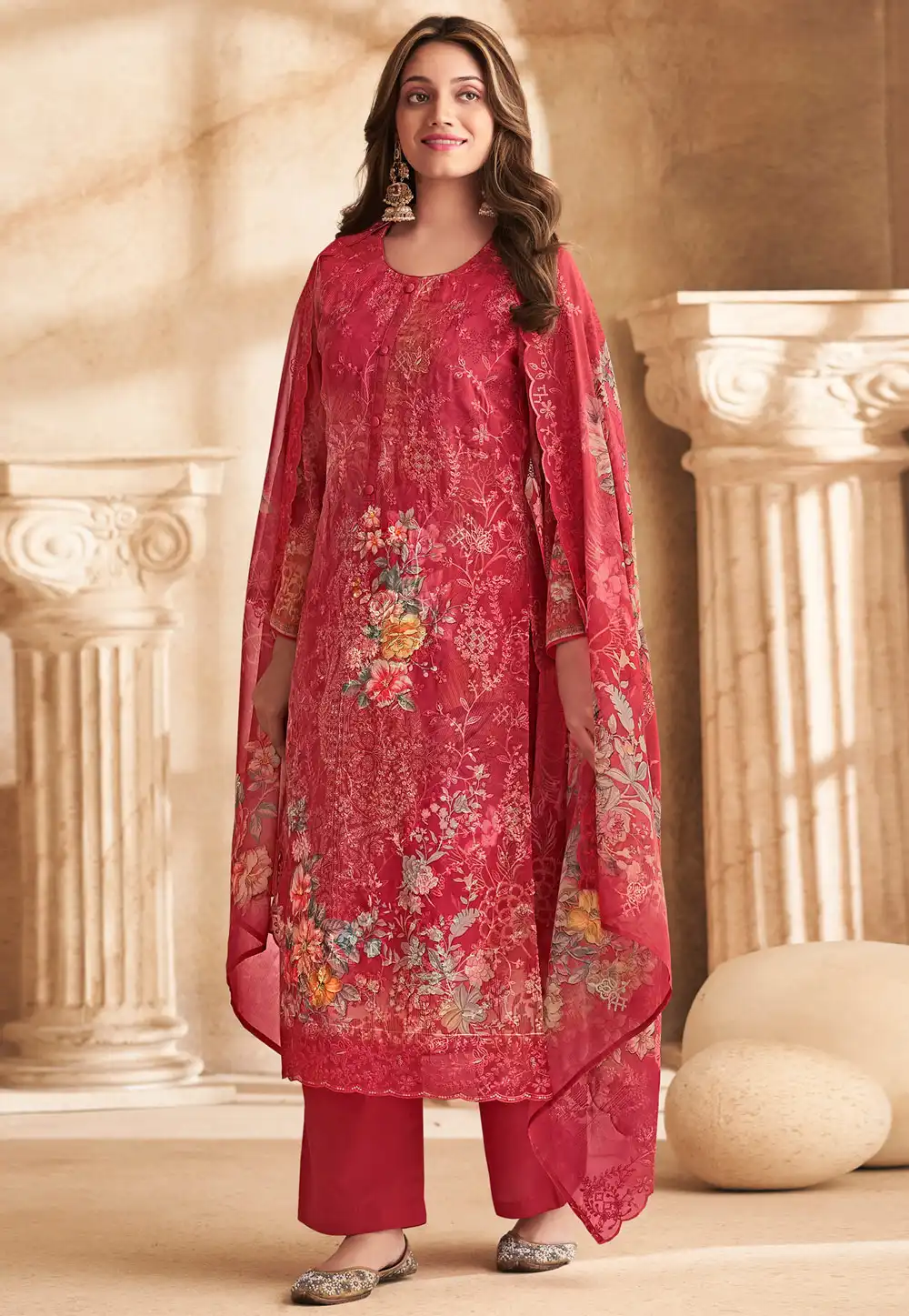 Red Georgette Palazzo Suit 319775