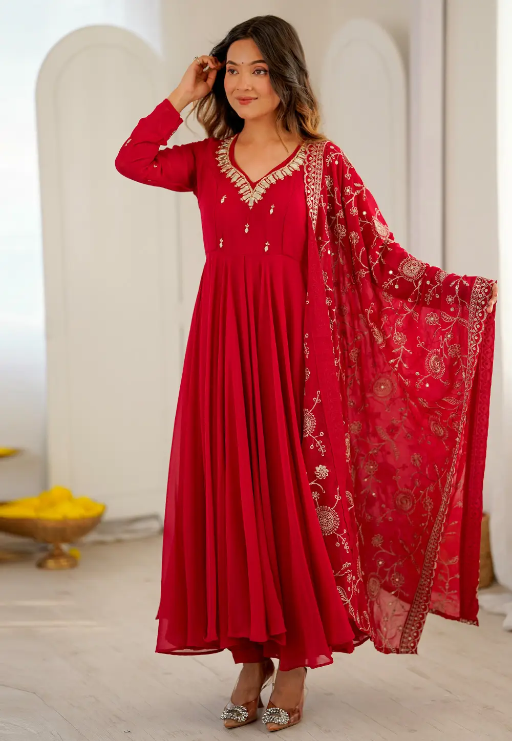 Red Georgette Readymade Anarkali Suit 332521