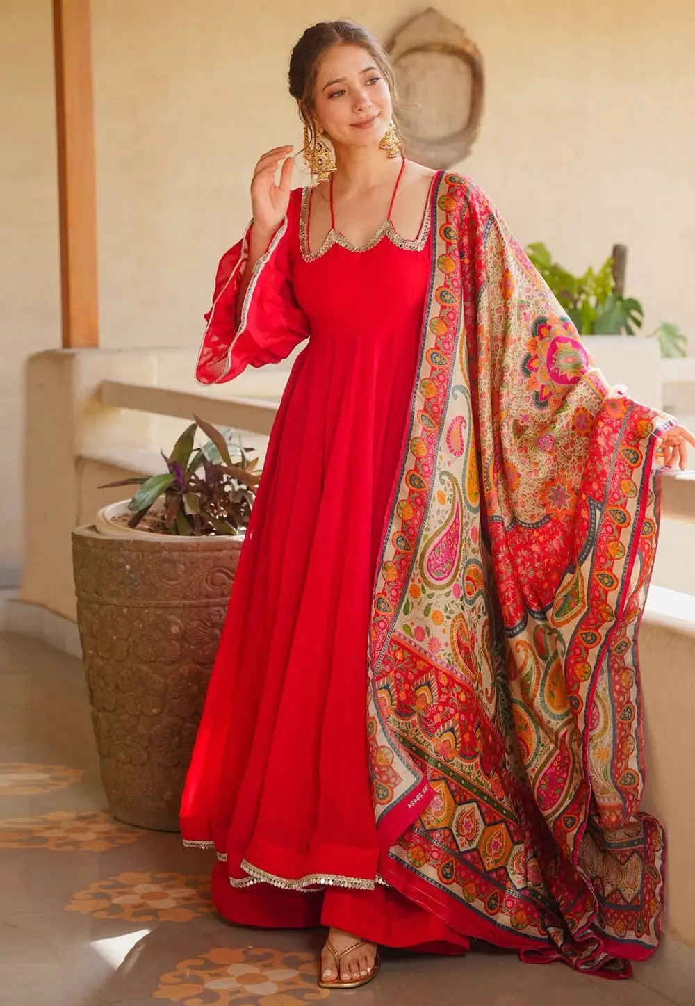Red Georgette Readymade Anarkali Suit 334430