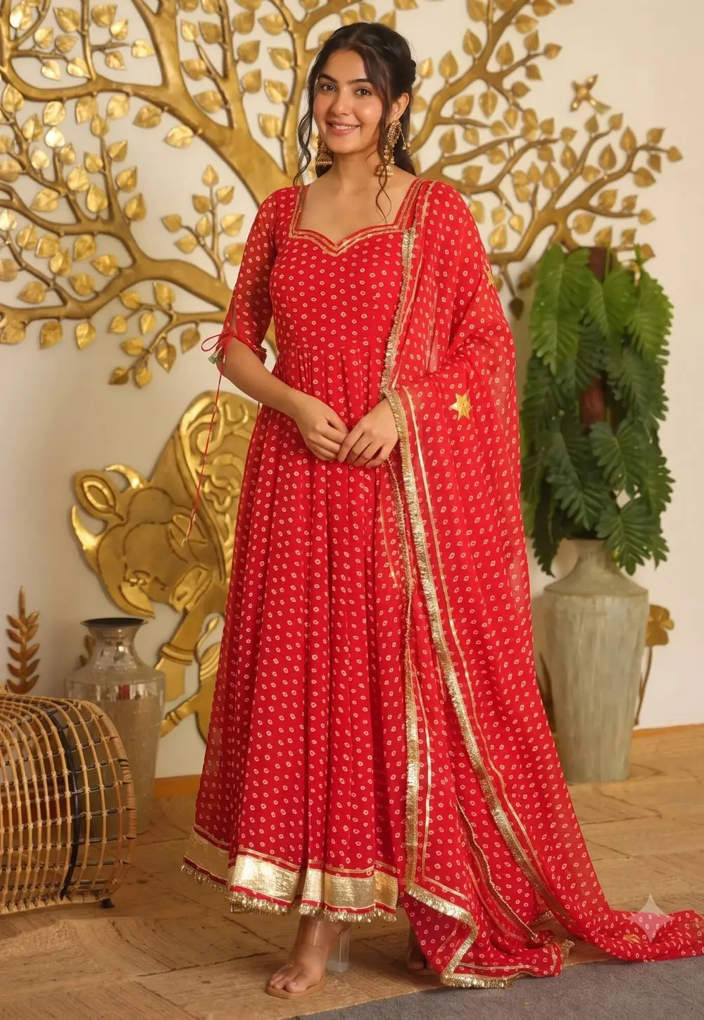 Red Georgette Readymade Long Anarkali Suit 333591