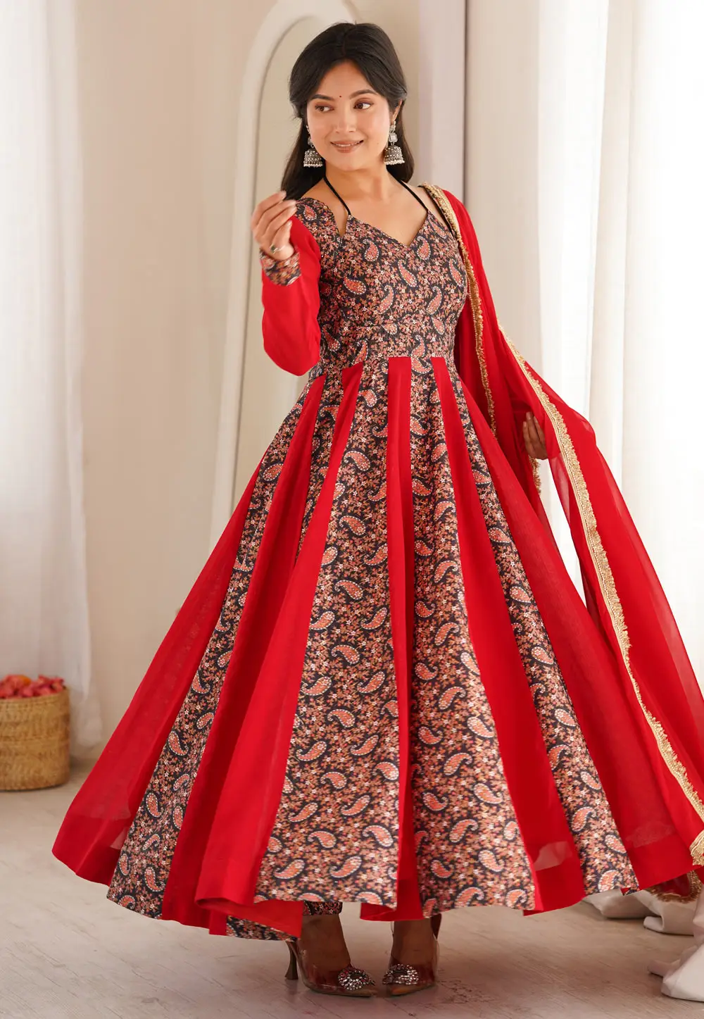 Red Georgette Readymade Long Anarkali Suit 331194