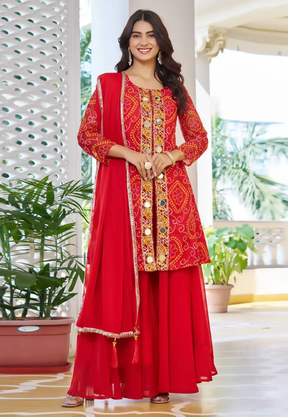 Red Georgette Readymade Palazzo Suit 320437