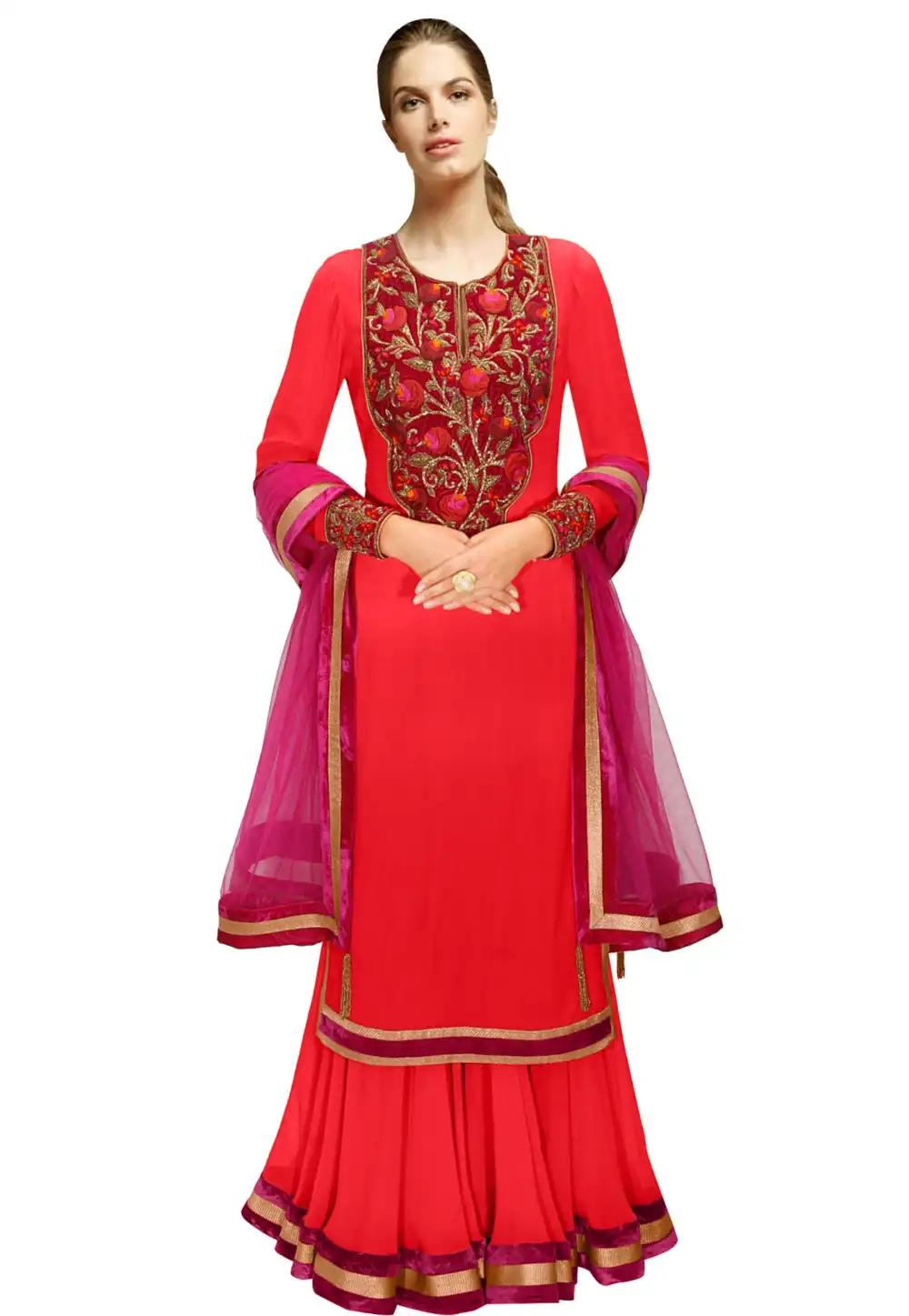 Red Georgette Readymade Palazzo Suit 322181