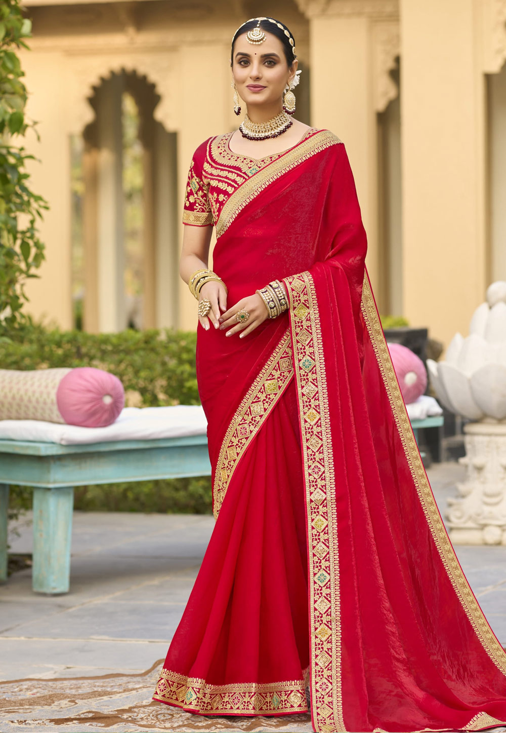 Red Georgette Saree With Blouse 308373