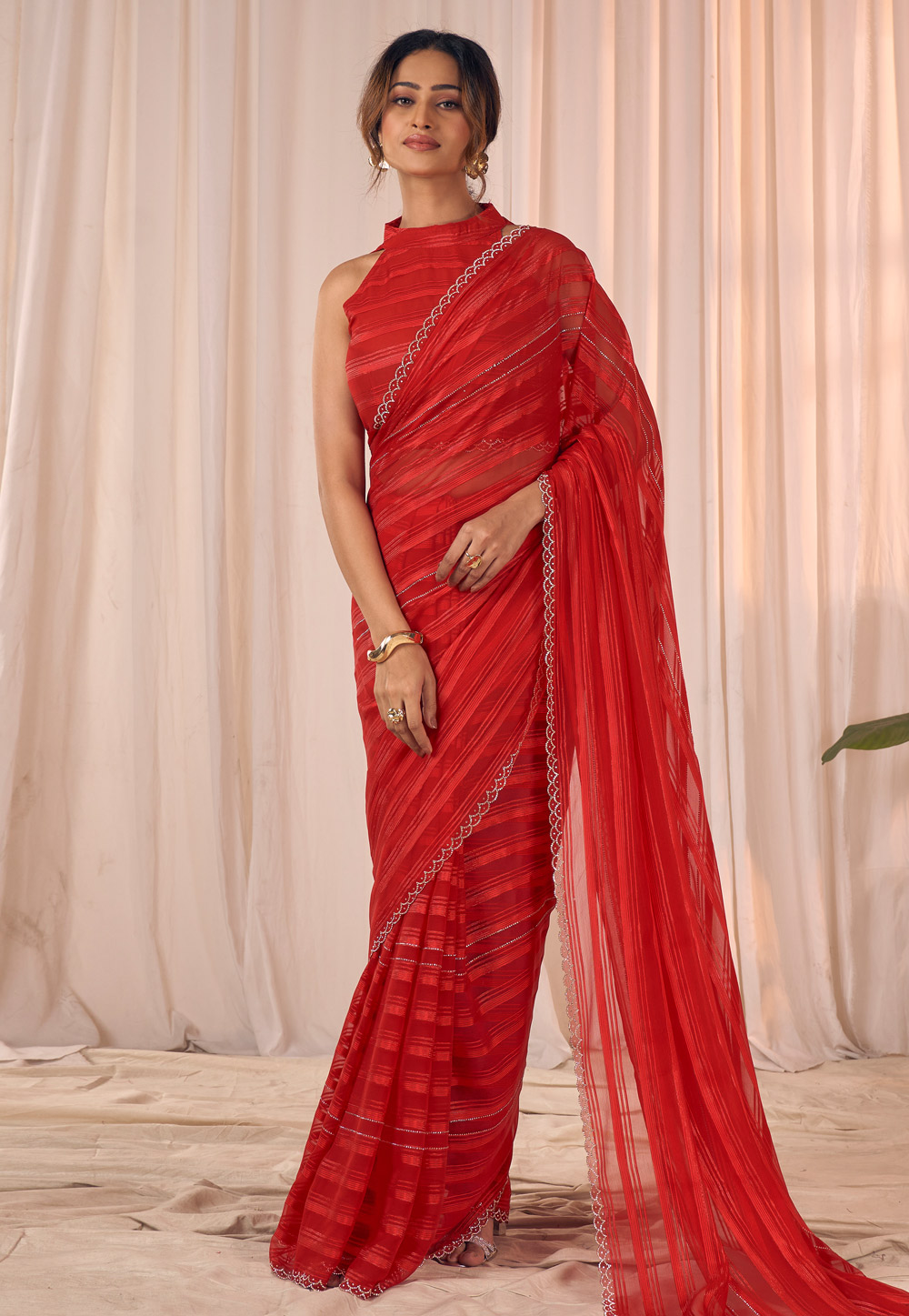 Red Georgette Saree With Blouse 320488