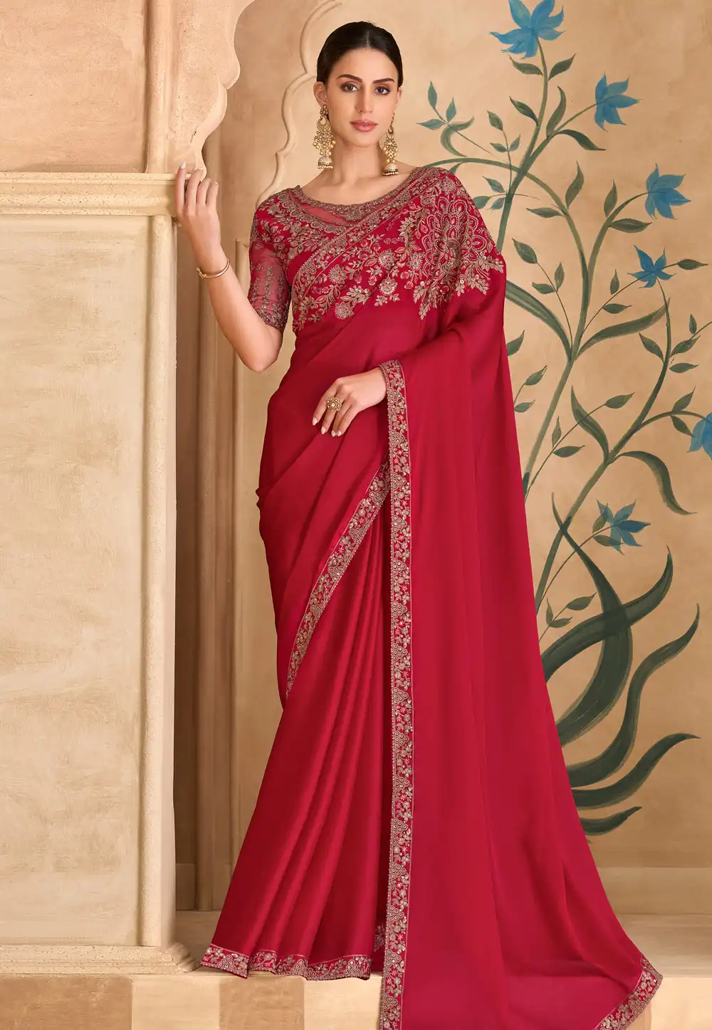 Red Georgette Saree With Blouse 324675