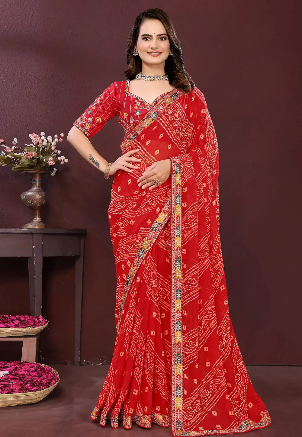 Red Georgette Saree With Blouse 316898