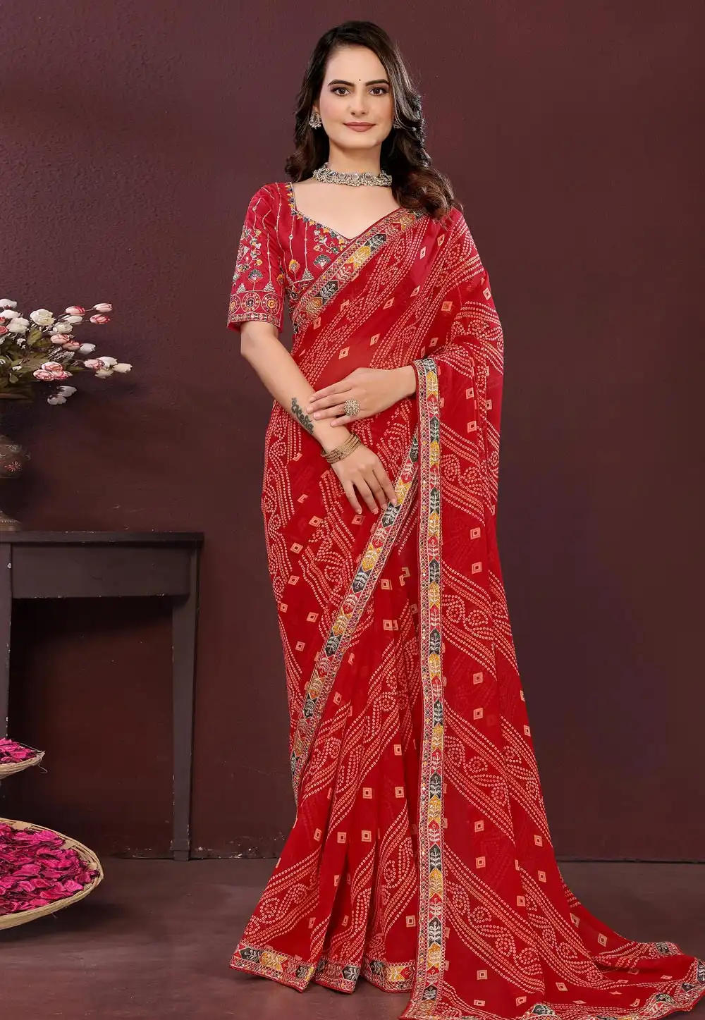 Red Georgette Saree With Blouse 316902