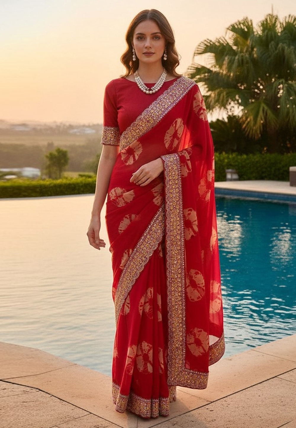 Red Georgette Saree With Blouse 321487