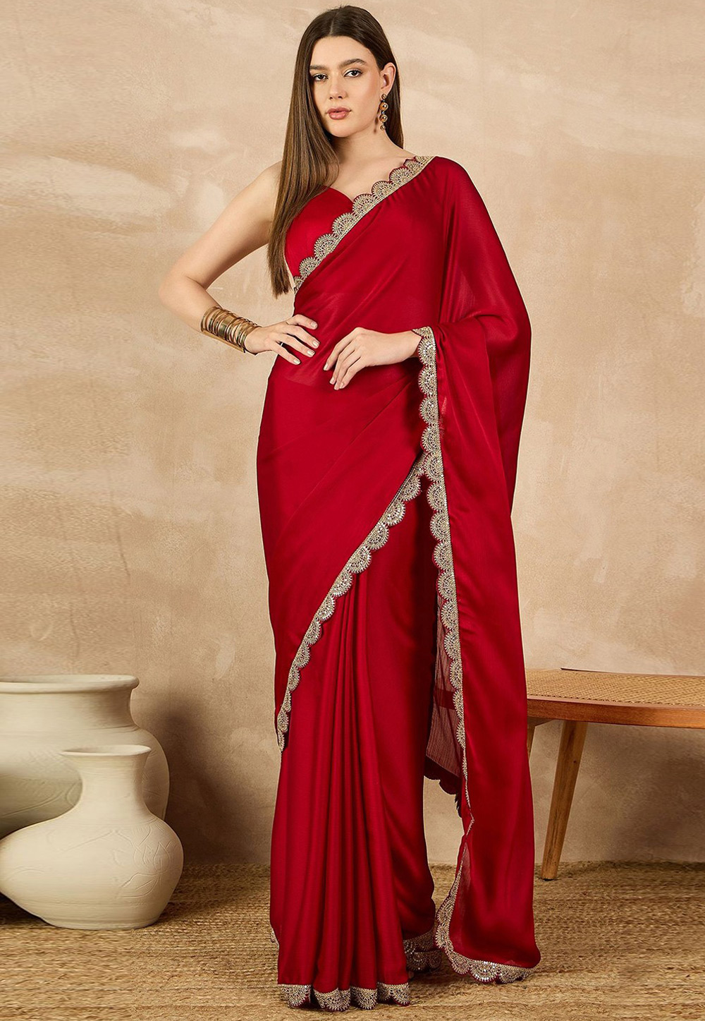 Red Georgette Saree With Blouse 328617