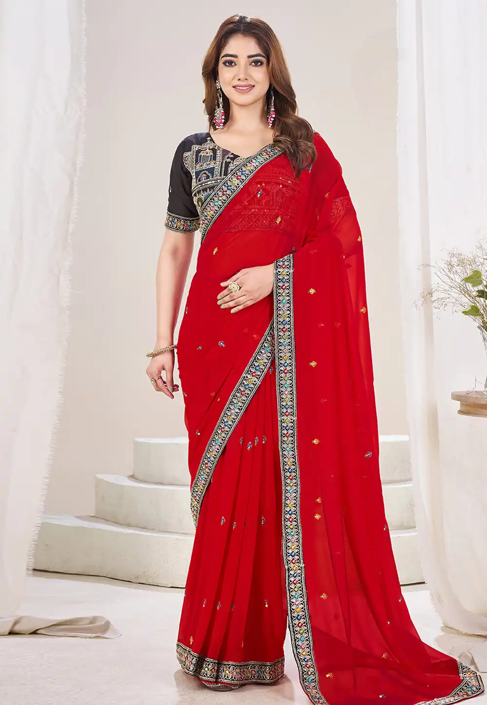 Red Georgette Saree With Blouse 317540