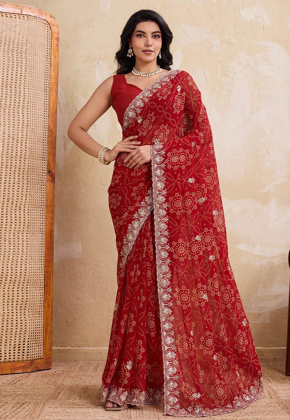Red Georgette Saree With Blouse 323007