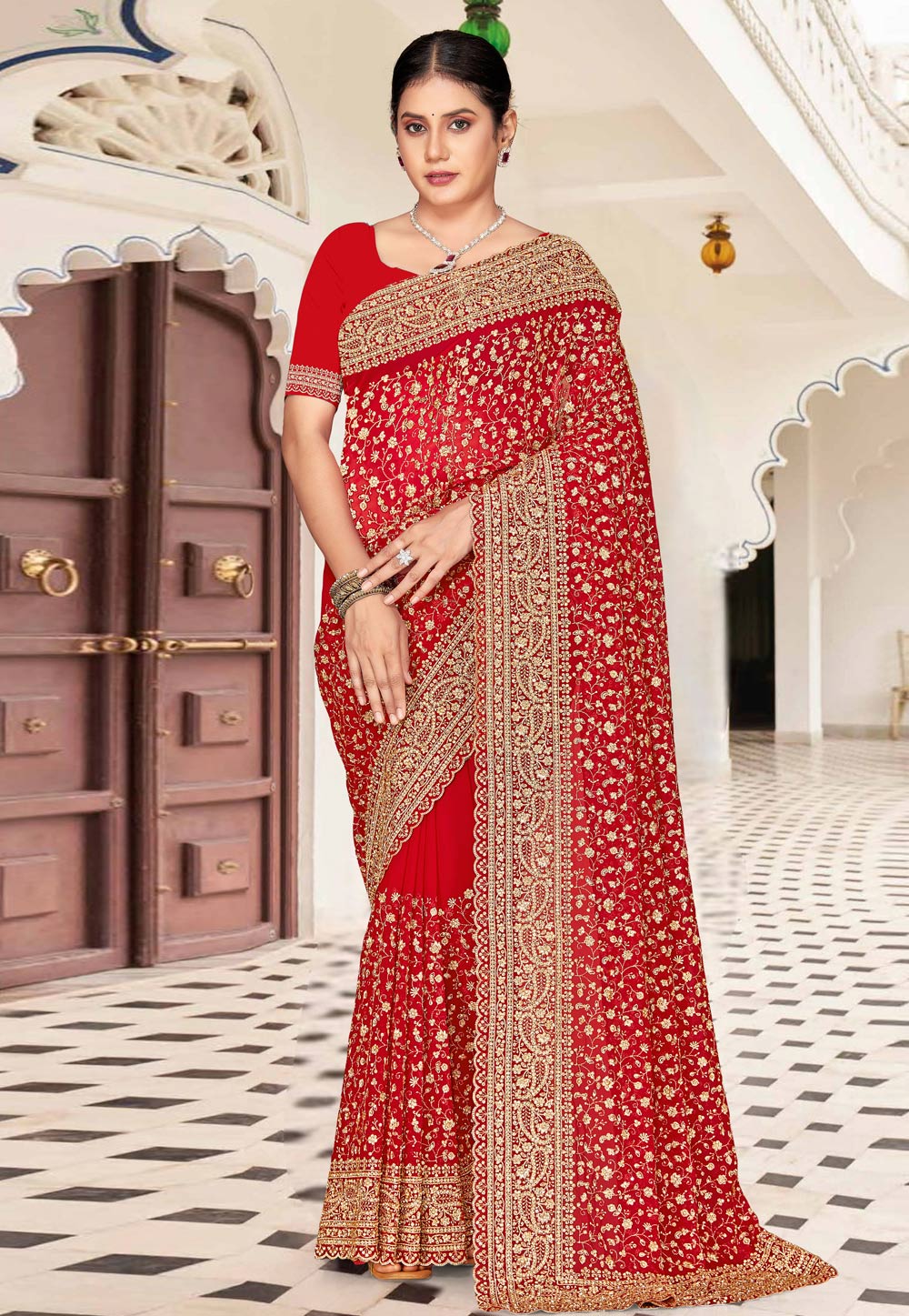 Red Georgette Saree With Blouse 326382