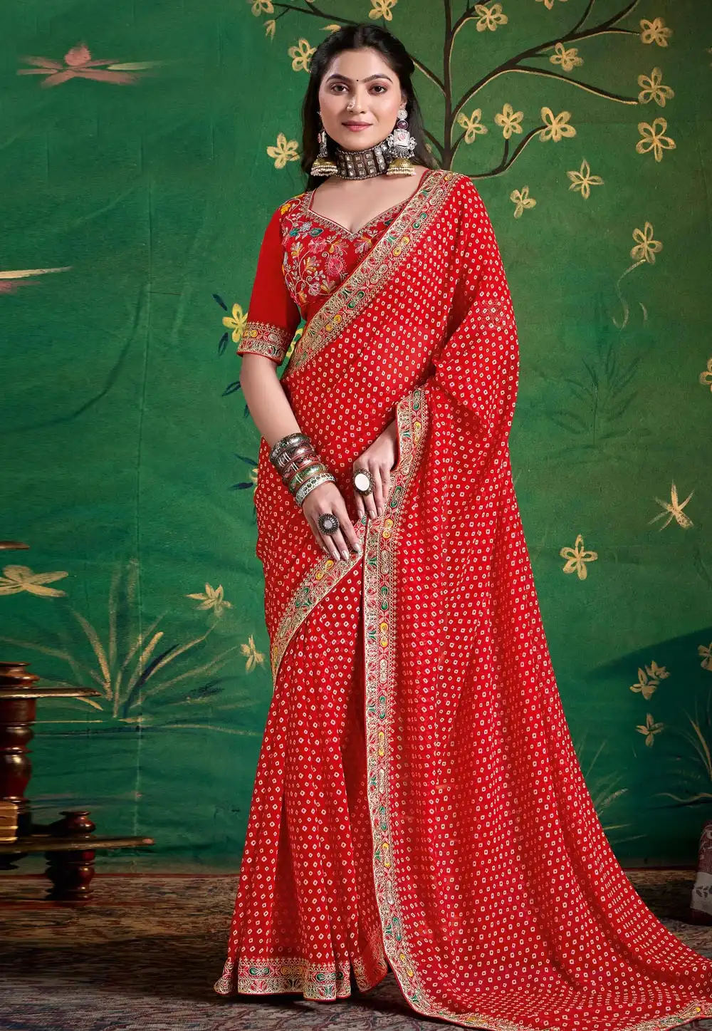 Red Georgette Saree With Blouse 319512