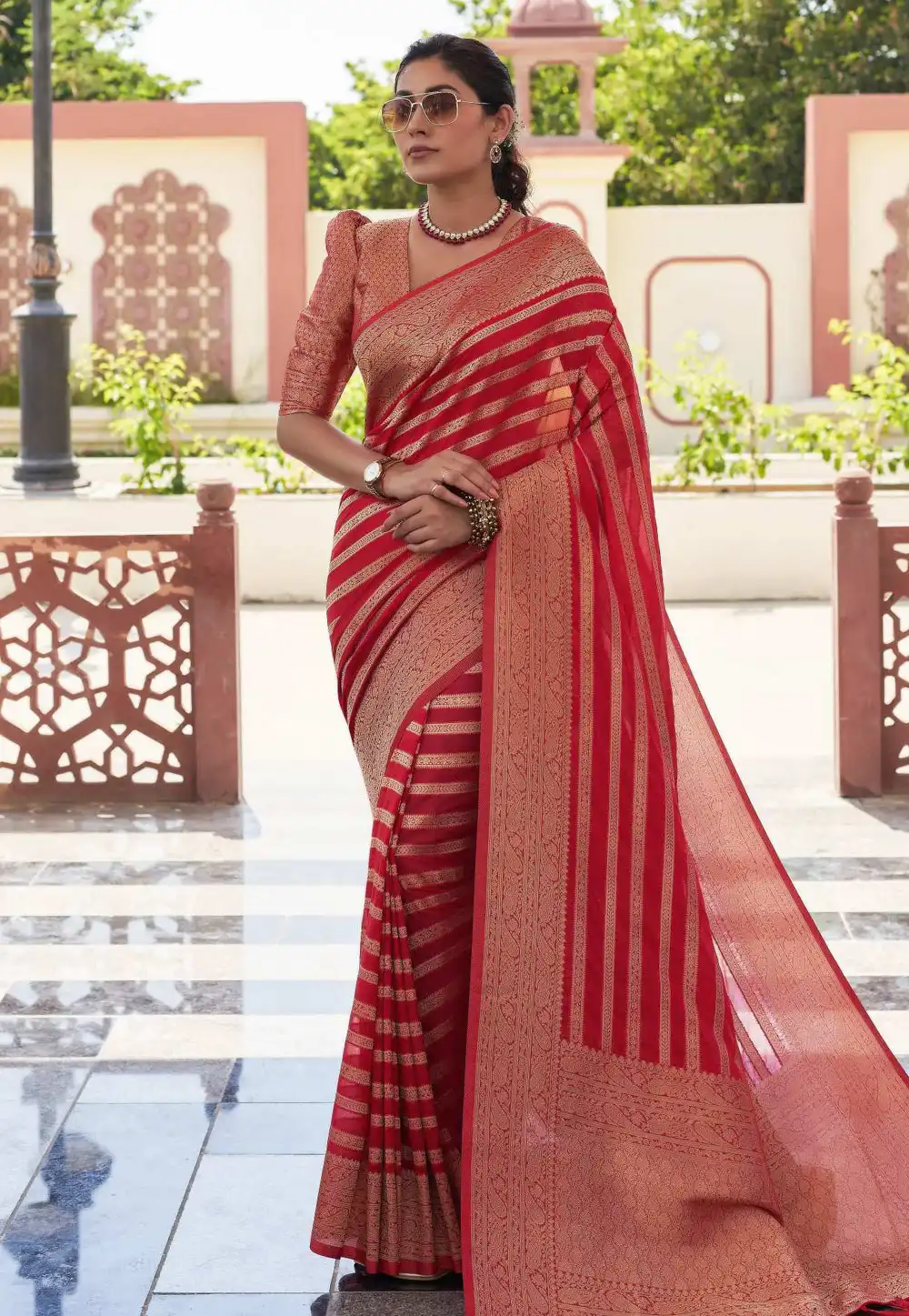 Red Georgette Saree With Blouse 322645