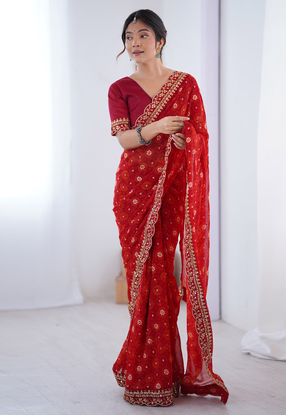 Red Georgette Saree With Blouse 311291