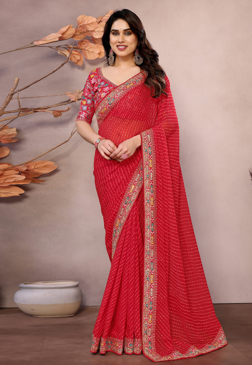 Red Georgette Saree With Blouse 312652