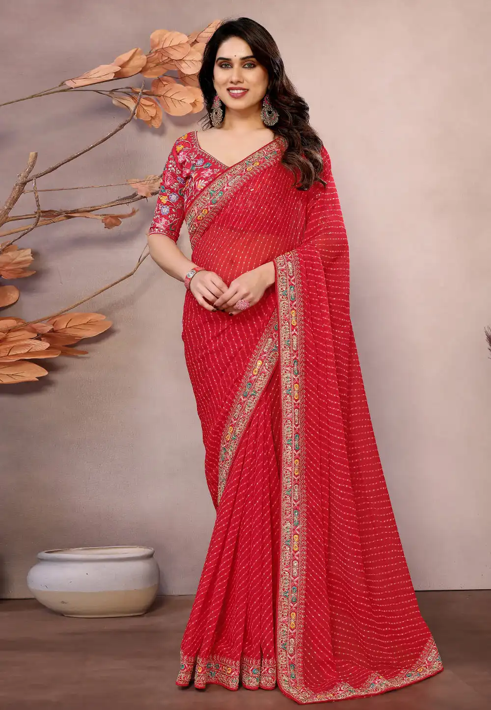 Red Georgette Saree With Blouse 312652