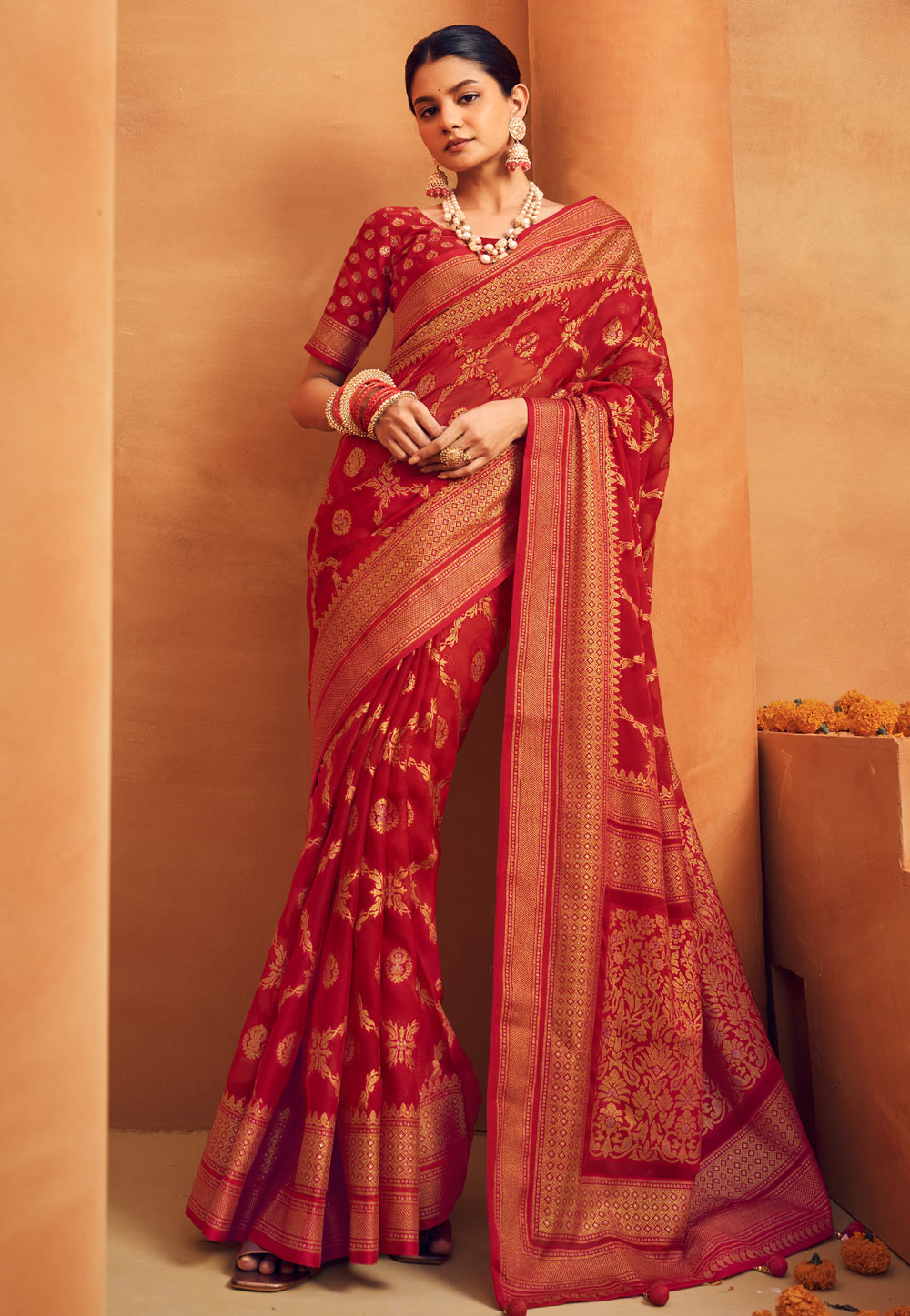 Red Georgette Saree With Blouse 306523