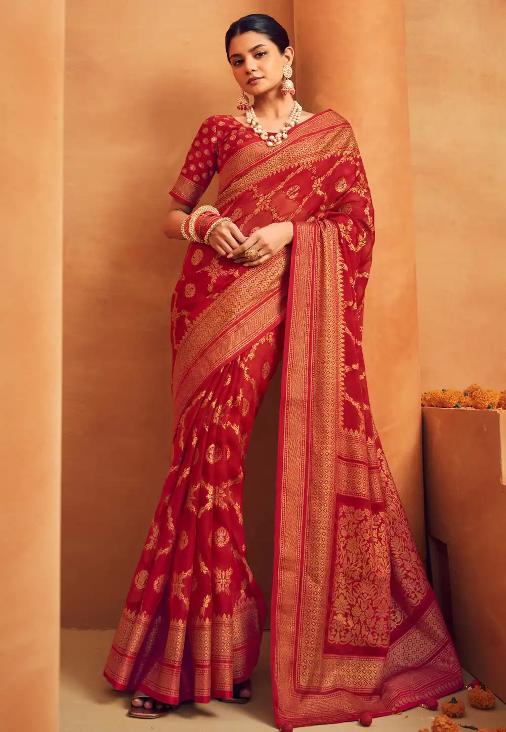 Red Georgette Saree With Blouse 306523