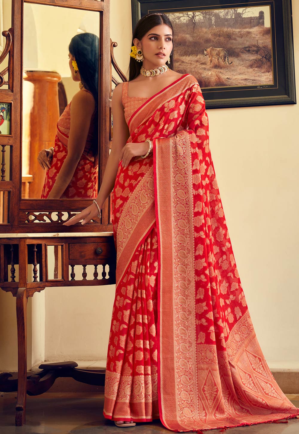 Red Georgette Saree With Blouse 318679