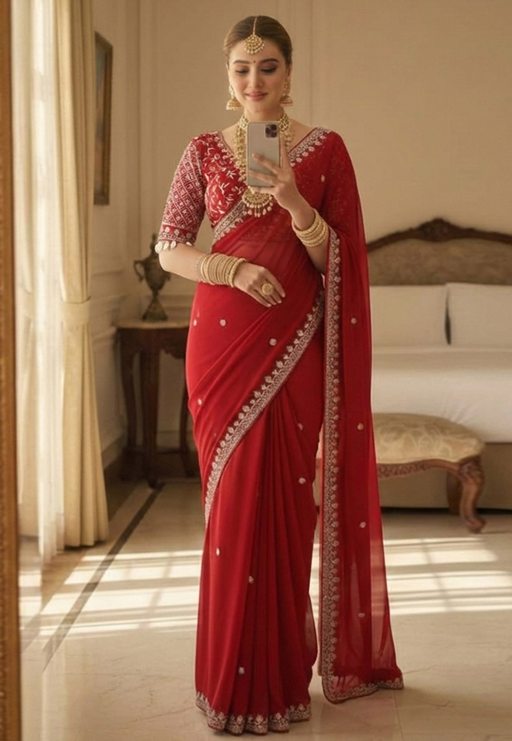 Red Georgette Saree With Blouse 330075