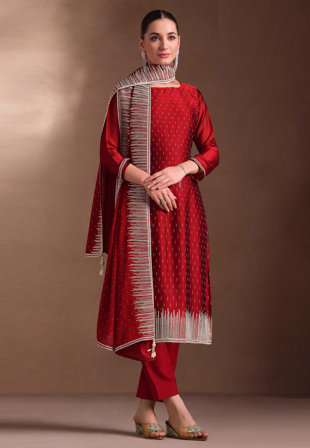 Red Georgette Straight Suit 310929