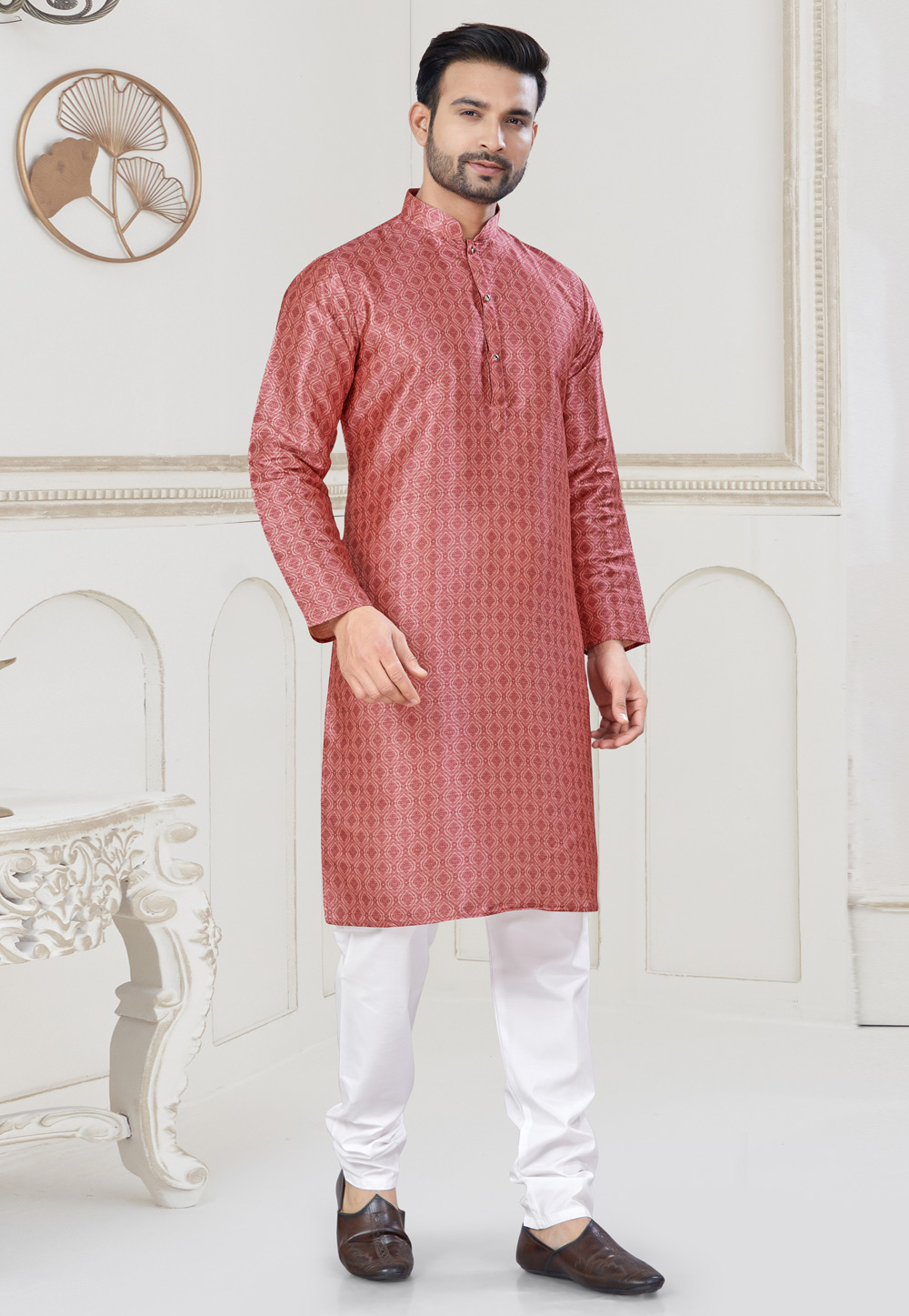 Red Jacquard Kurta Pajama 304905