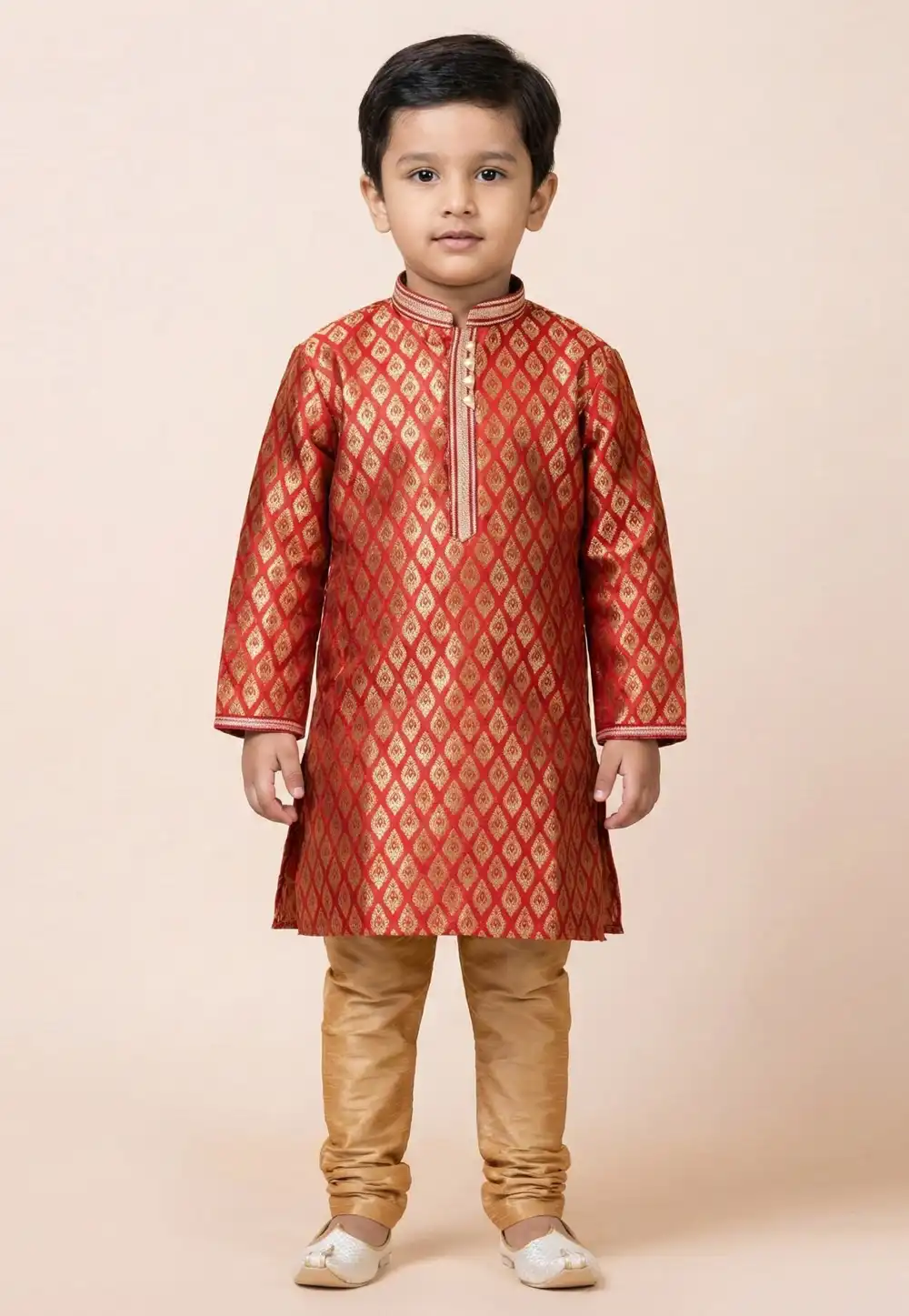 Red Jacquard Silk Kids Kurta Pajama 322631