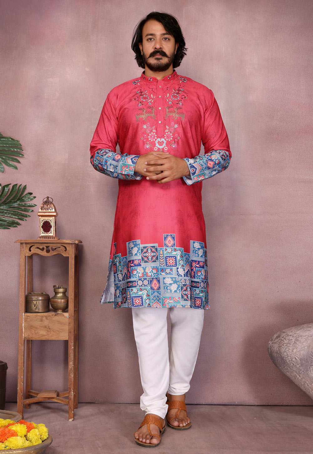 Red Khadi Cotton Kurta Pajama 321022