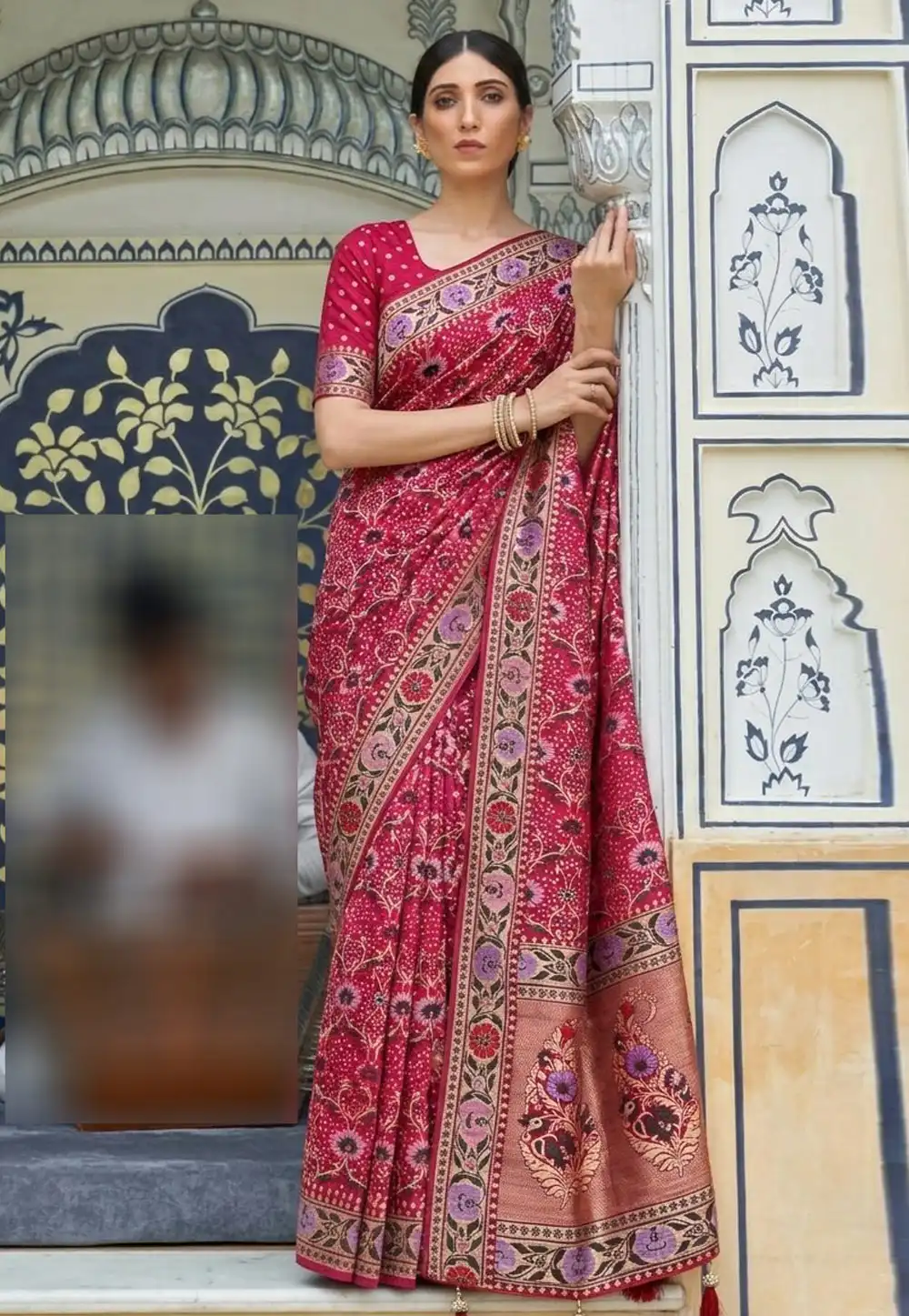 Red Khadi Saree With Blouse 328981