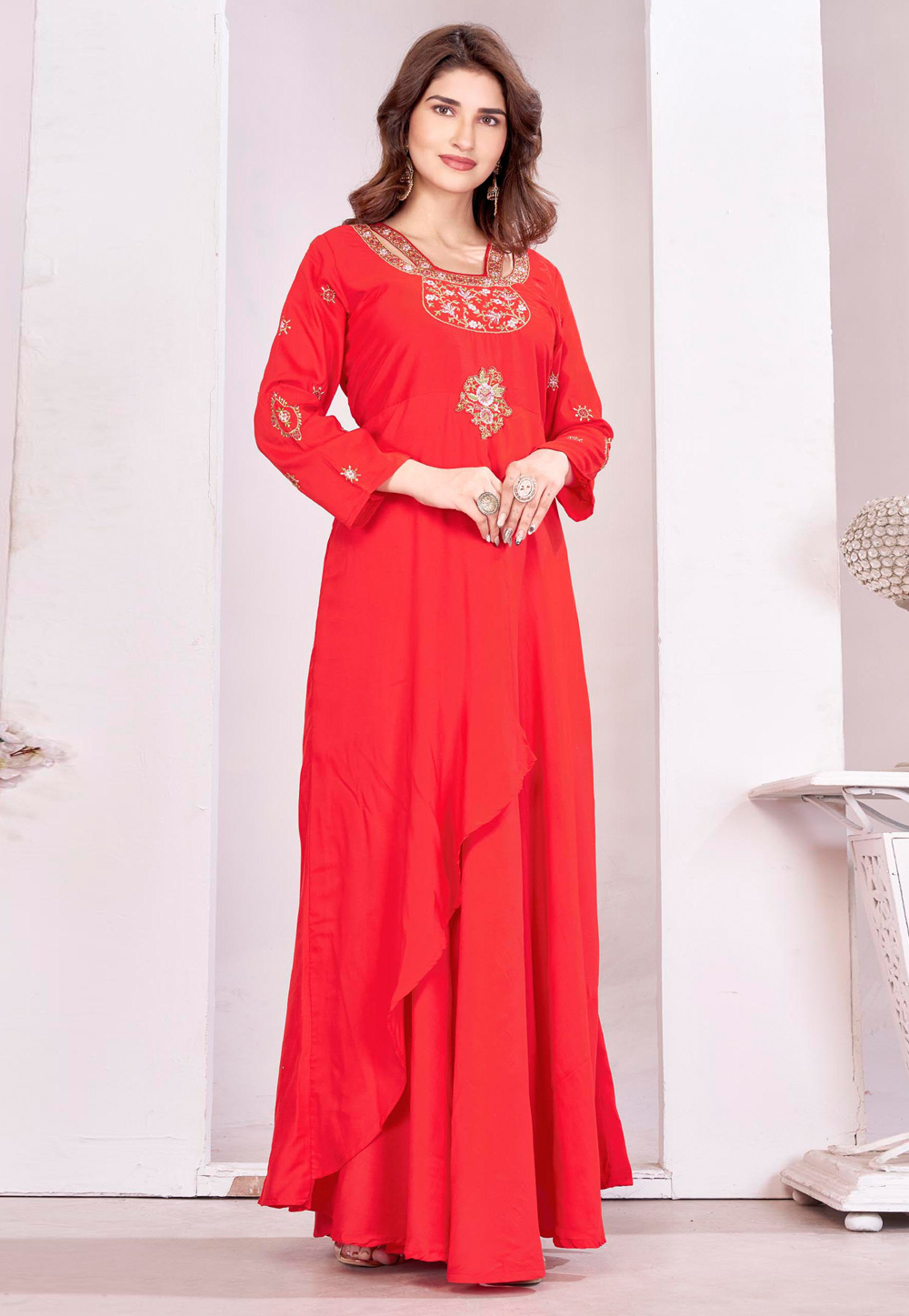Red Muslin Designer Gown 324552