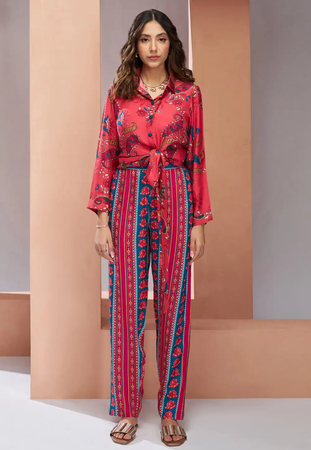 Red Muslin Printed Co-Ords Set 307027