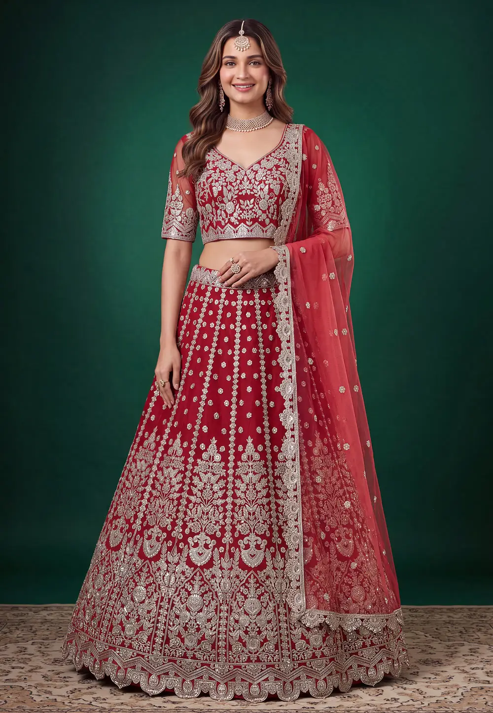 Red Net A Line Lehenga Choli 334506