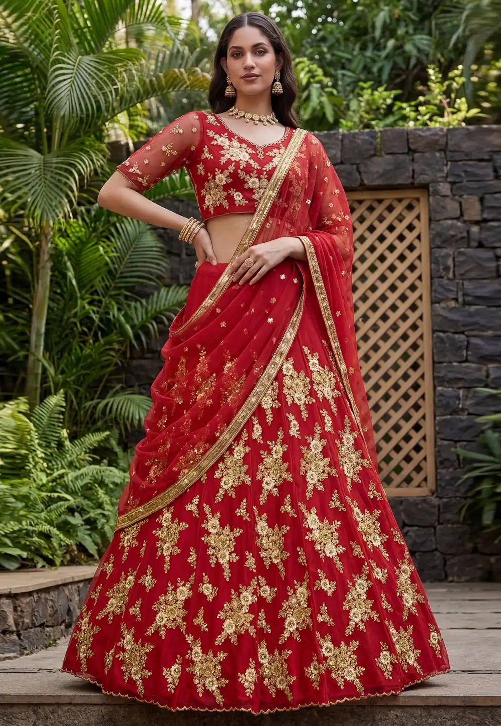 Red Net Bridal Lehenga Choli 326315