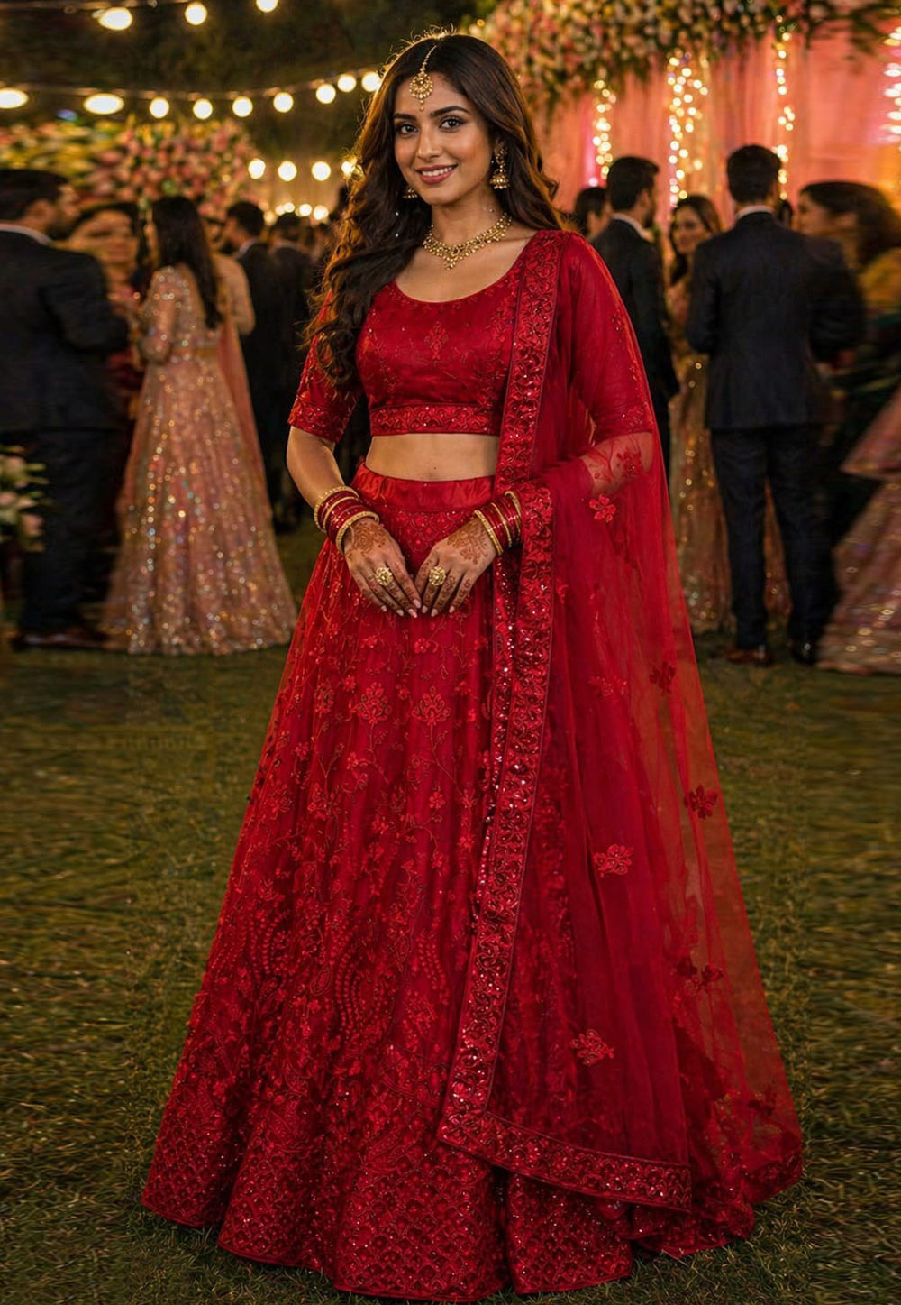 Red Net Lehenga Choli For Wedding 328520