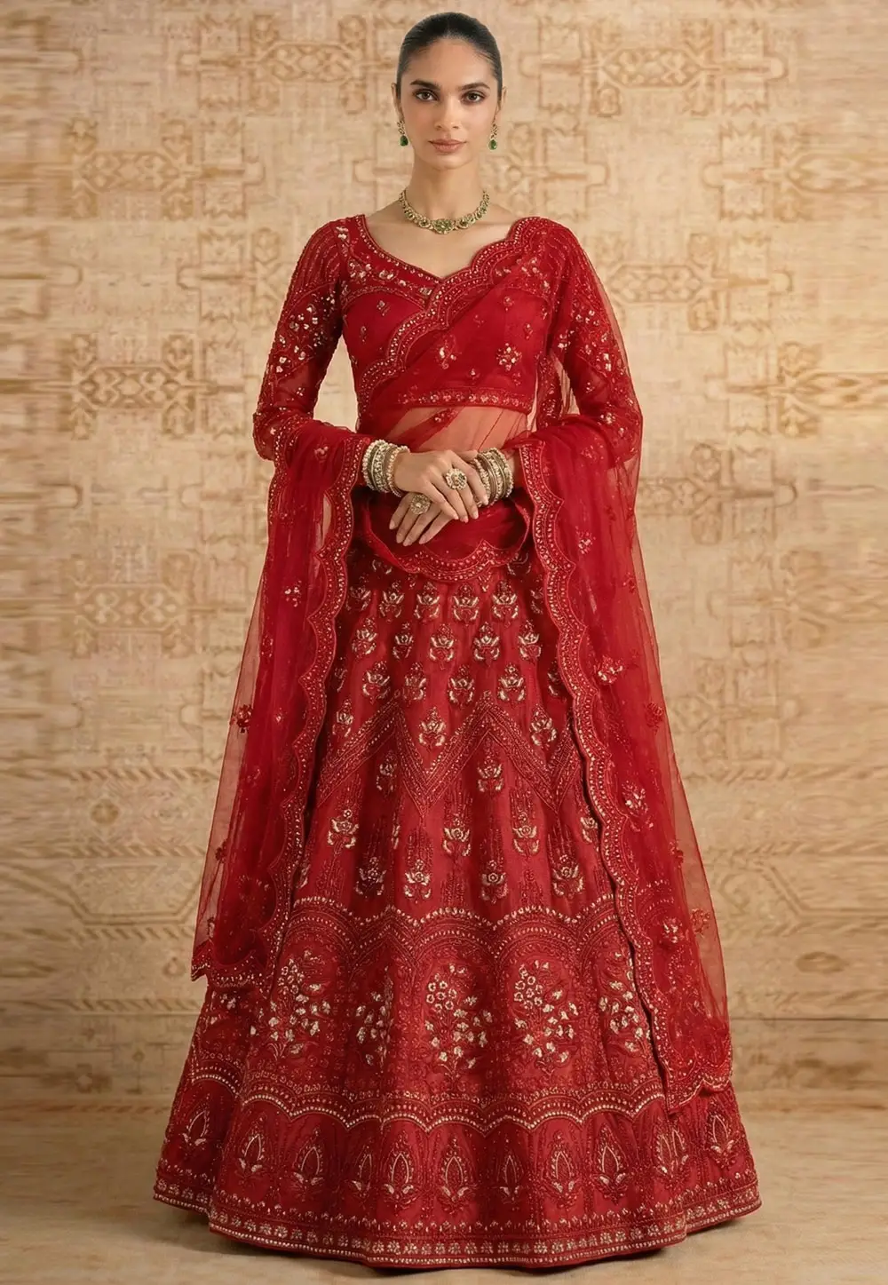 Red Net Lehenga Choli For Wedding 333453
