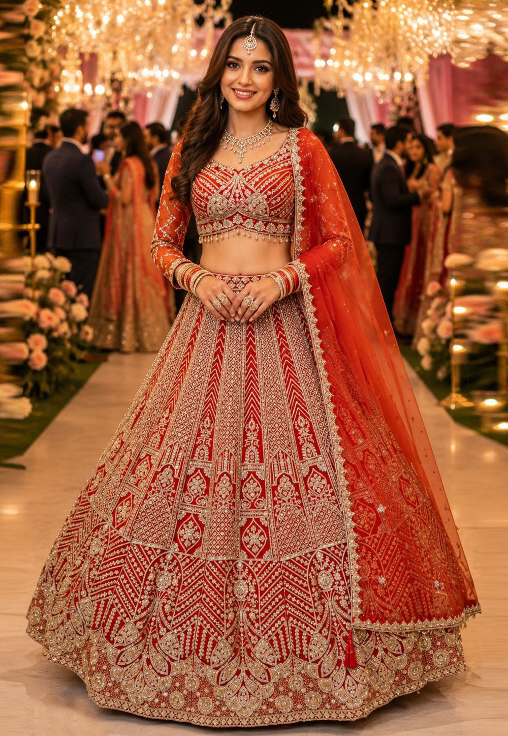 Red Net Lehenga Choli For Wedding 330142
