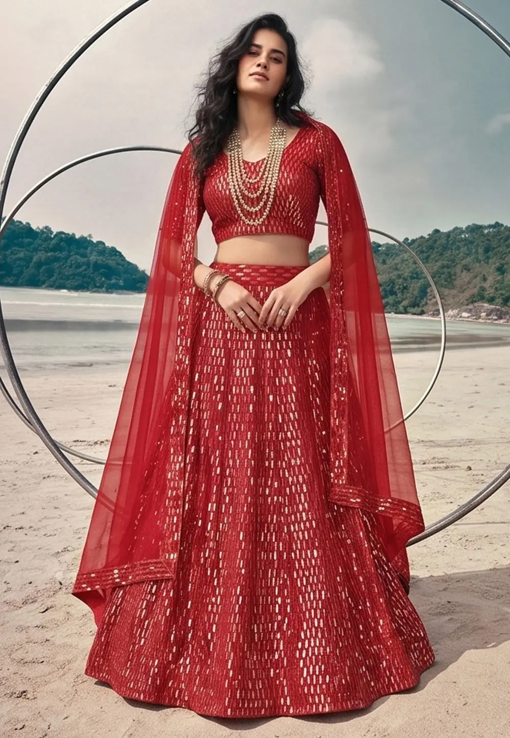 Red Net Lehenga Choli For Wedding 330948