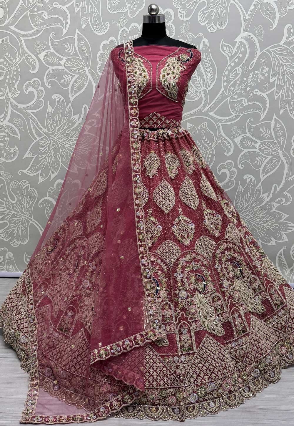 Red Net Net Wedding Lehenga Choli 311325