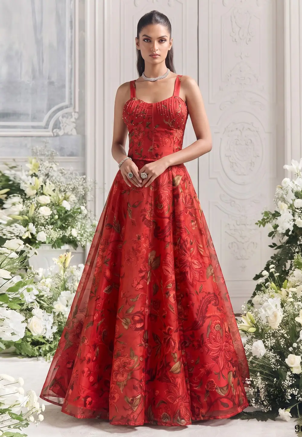 Red Organza Floral print Lehenga Choli 333345