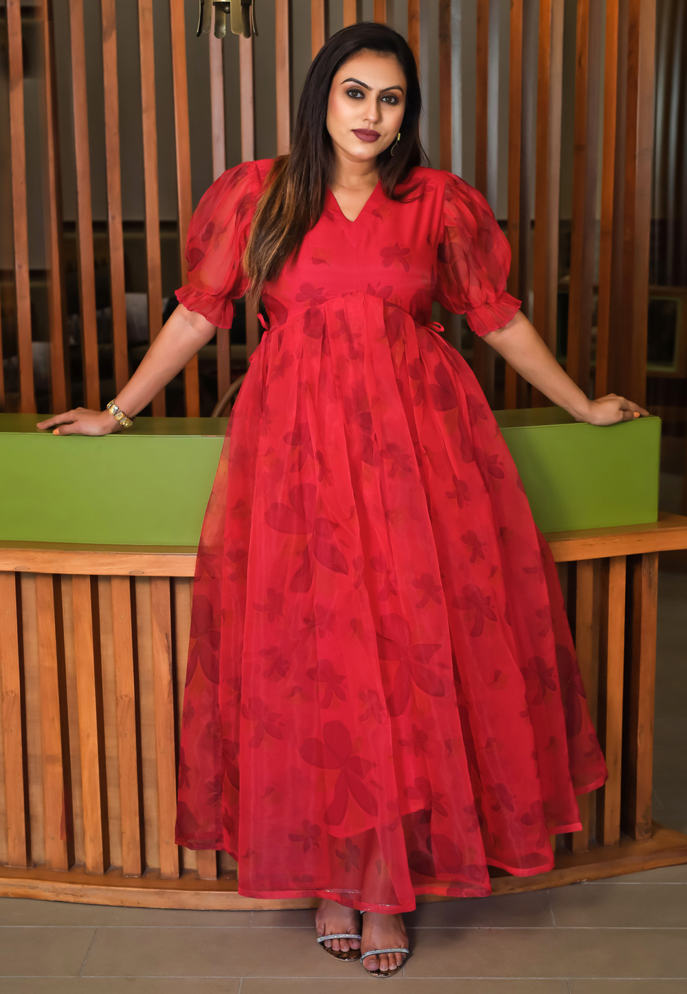 Red Organza Printed Gown 284528