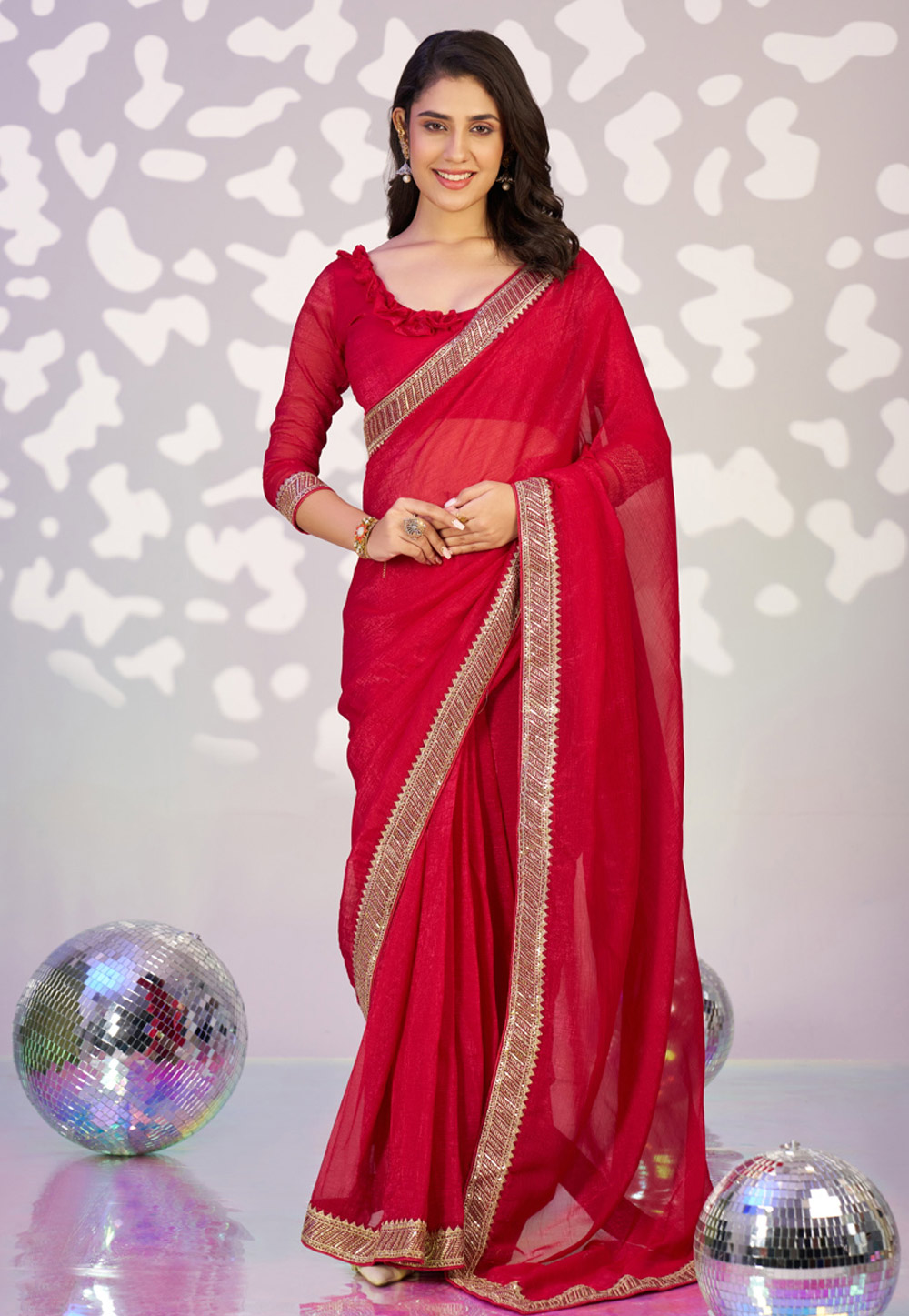 Red Organza Saree With Blouse 323938