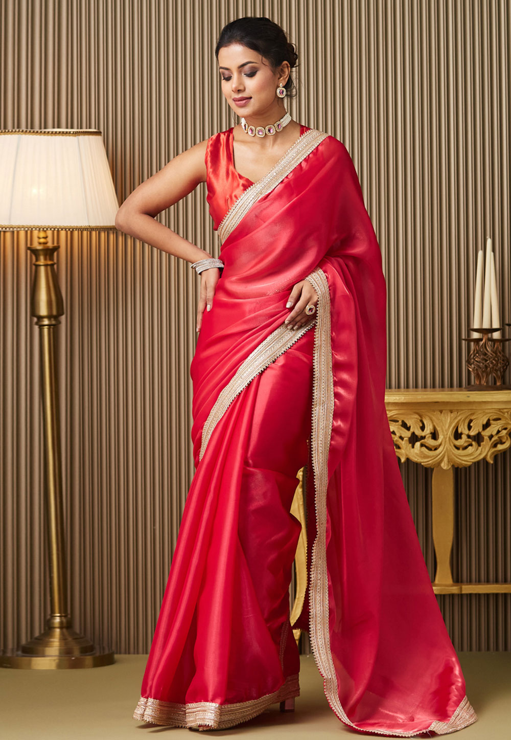Red Organza Saree With Blouse 311906