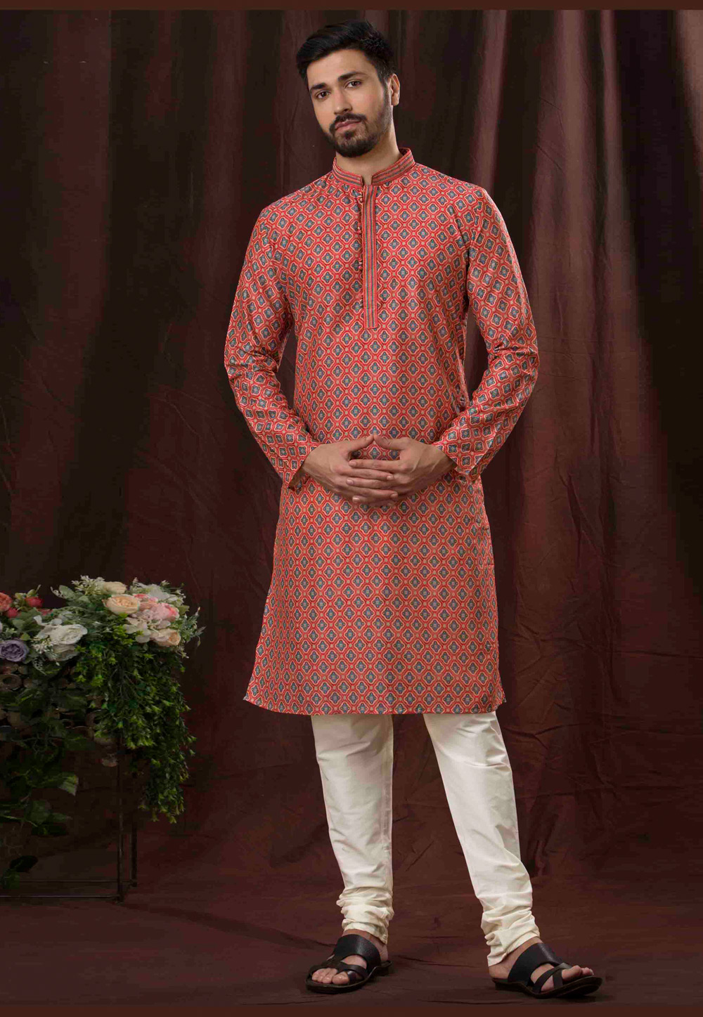 Red Polyester Kurta Pajama 280917